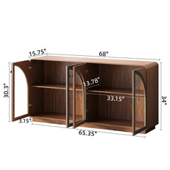 Sideboard with Arched Glass Doors and LED Lights in Walnut