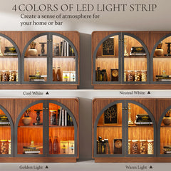 Sideboard with Arched Glass Doors and LED Lights in Walnut