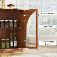 Sideboard with Arched Glass Doors and LED Lights in Walnut
