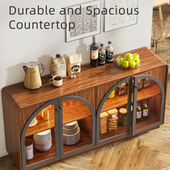 Sideboard with Arched Glass Doors and LED Lights in Walnut
