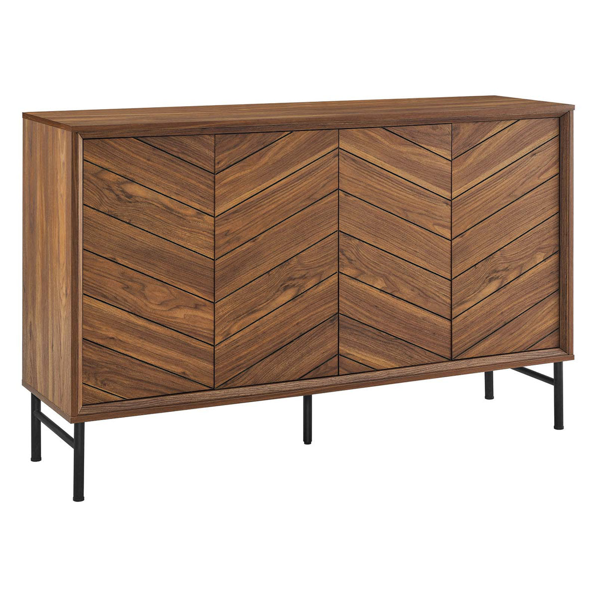 Sideboard with Chevron Doors, Walnut Manufactured Wood and Metal Legs