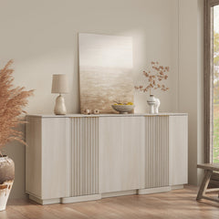 Sideboard with Fluted Double Doors in Grayish-White Manufactured Wood