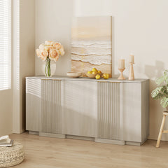 Sideboard with Fluted Double Doors in Grayish-White Manufactured Wood