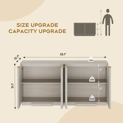 Sideboard with Fluted Double Doors in Grayish-White Manufactured Wood