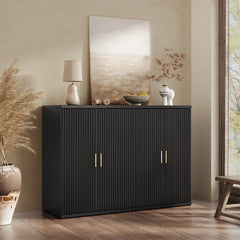 Sideboard with Fluted Panels and 4 Adjustable Shelves in Black MDF