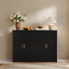 Sideboard with Fluted Panels and 4 Adjustable Shelves in Black MDF