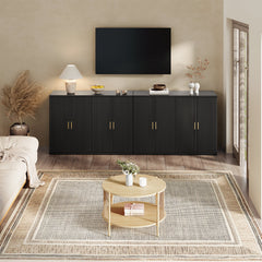 Sideboard with Fluted Panels and 4 Adjustable Shelves in Black MDF