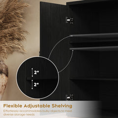 Sideboard with Fluted Panels and 4 Adjustable Shelves in Black MDF