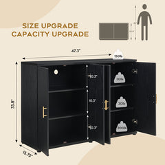 Sideboard with Fluted Panels and 4 Adjustable Shelves in Black MDF