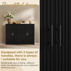 Sideboard with Fluted Panels and 4 Adjustable Shelves in Black MDF