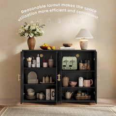 Sideboard with Fluted Panels and 4 Adjustable Shelves in Black MDF