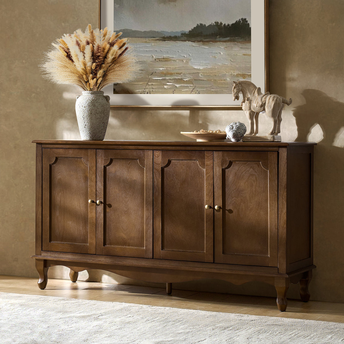 Sideboard with Four Cabinet Doors and Cabriole Legs in Walnut