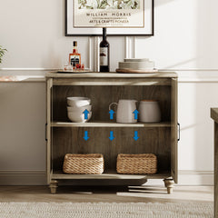 Sideboard with Glass Door Cabinet and Side Table, Solid and Manufactured Wood