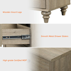 Sideboard with Glass Door Cabinet and Side Table, Solid and Manufactured Wood