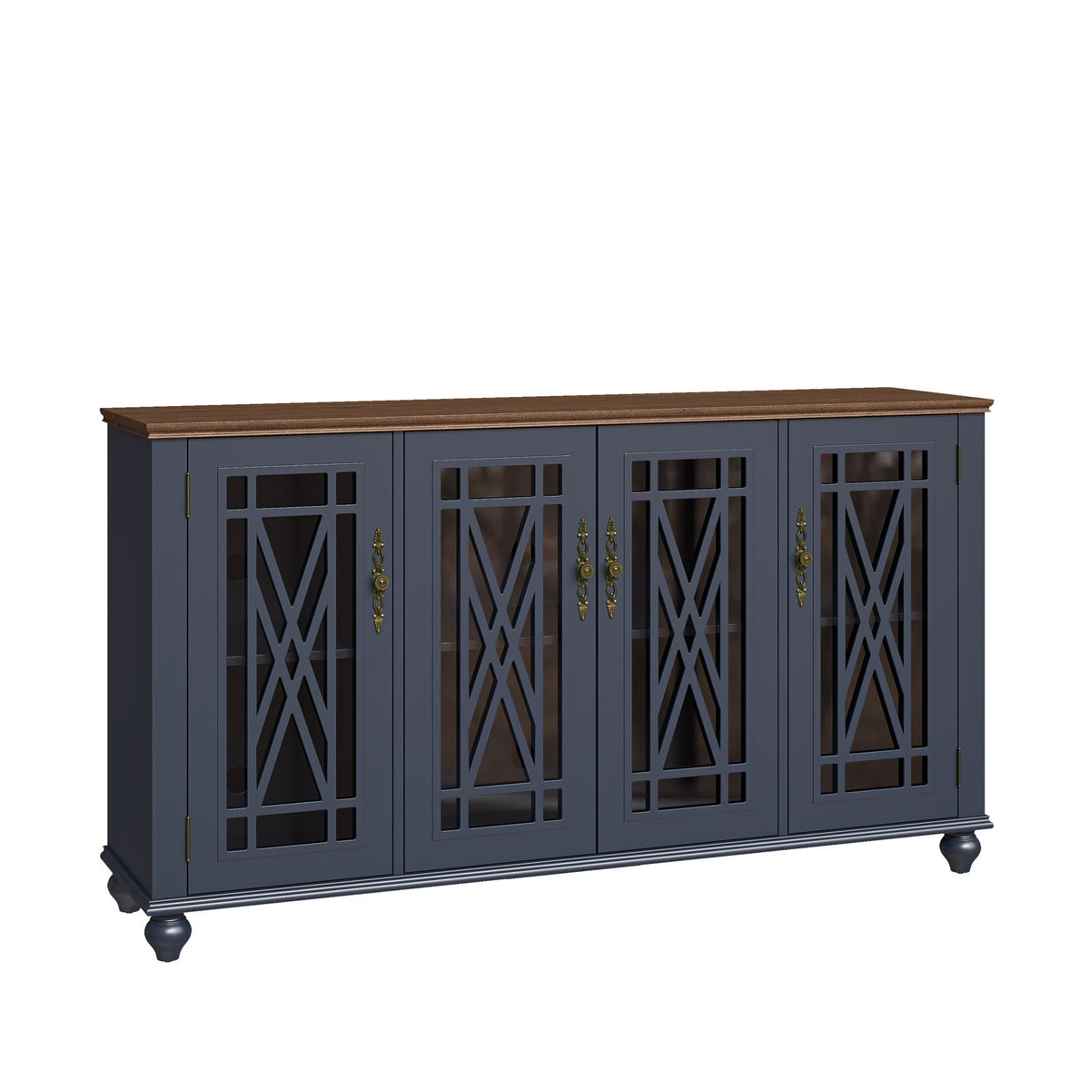 Sideboard with Glass Doors, 63 in W, Navy