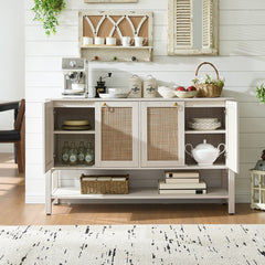 Sideboard with Rattan Detailing in White, Cream, and Oak