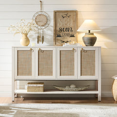 Sideboard with Rattan Detailing in White, Cream, and Oak