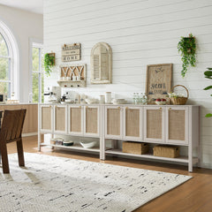 Sideboard with Rattan Detailing in White, Cream, and Oak