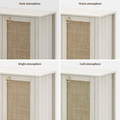 Sideboard with Rattan Detailing in White, Cream, and Oak