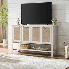 Sideboard with Rattan Detailing in White, Cream, and Oak