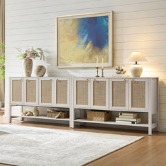 Sideboard with Rattan Detailing in White, Cream, and Oak