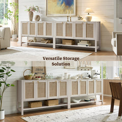 Sideboard with Rattan Detailing in White, Cream, and Oak