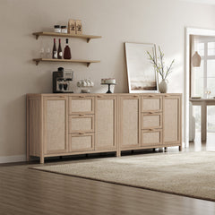 Sideboard with Rattan Panels and Three Drawers in Light Oak