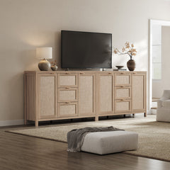 Sideboard with Rattan Panels and Three Drawers in Light Oak