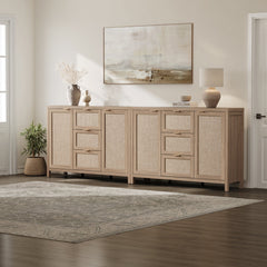 Sideboard with Rattan Panels and Three Drawers in Light Oak