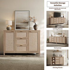 Sideboard with Rattan Panels and Three Drawers in Light Oak