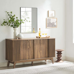 Sideboard with Sliding Doors in Walnut Manufactured Wood