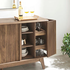 Sideboard with Sliding Doors in Walnut Manufactured Wood