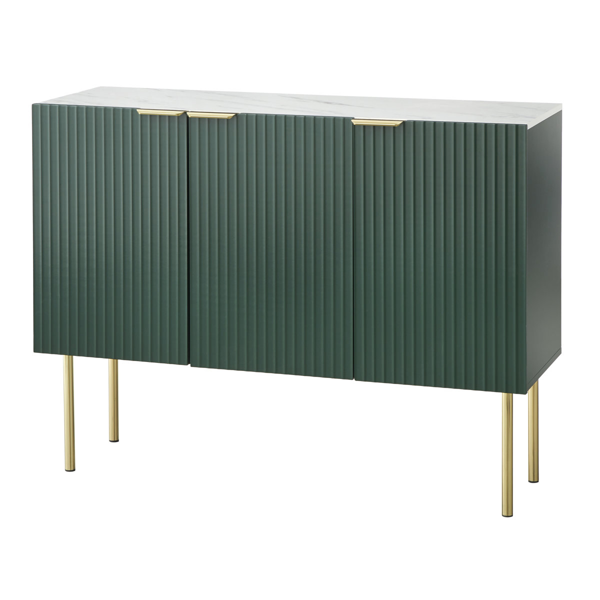 Sideboard with Three Doors and Metal Legs in Green and Faux White