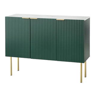 Sideboard with Three Doors and Metal Legs in Green and Faux White