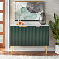 Sideboard with Three Doors and Metal Legs in Green and Faux White