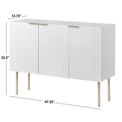 Sideboard with Three Doors and Metal Legs in Green and Faux White