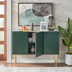 Sideboard with Three Doors and Metal Legs in Green and Faux White