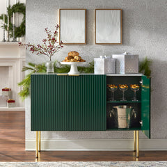 Sideboard with Three Doors and Metal Legs in Green and Faux White