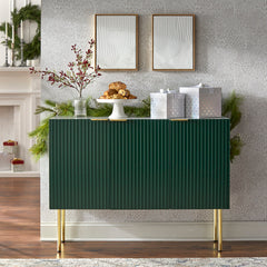 Sideboard with Three Doors and Metal Legs in Green and Faux White