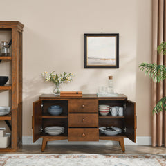 Sideboard with Three Drawers and Two Cabinet Doors in Walnut