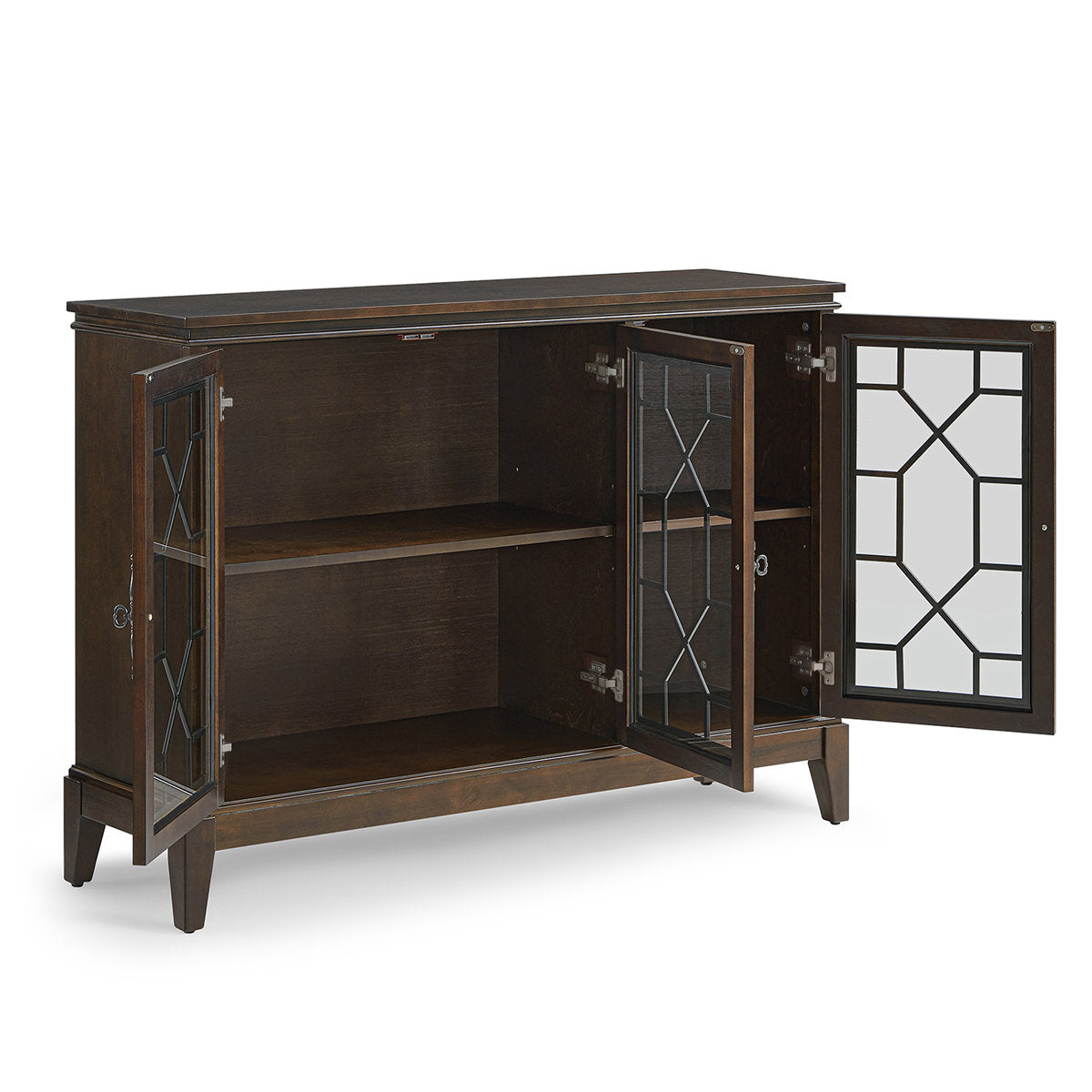 Sideboard with Three Glass-Panel Doors in Dark Walnut