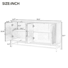 Sideboard with Two Adjustable Shelves, Espresso Wood and Metal