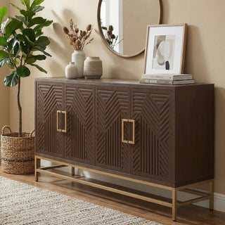 Sideboard with Two Adjustable Shelves, Espresso Wood and Metal