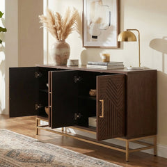 Sideboard with Two Adjustable Shelves, Espresso Wood and Metal