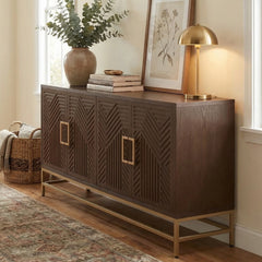 Sideboard with Two Adjustable Shelves, Espresso Wood and Metal