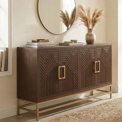 Sideboard with Two Adjustable Shelves, Espresso Wood and Metal