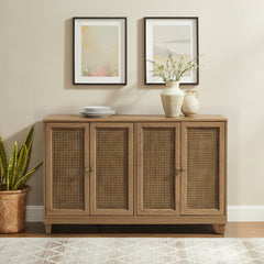 Sideboard with Two Cabinets and Caned Doors in Light Brown
