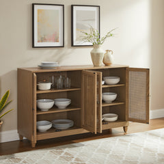 Sideboard with Two Cabinets and Caned Doors in Light Brown