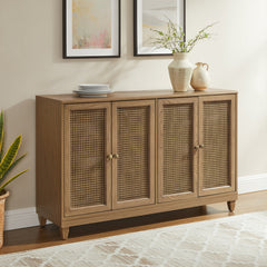 Sideboard with Two Cabinets and Caned Doors in Light Brown