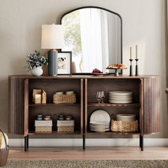 Sideboard with Two Cabinets, Brown Manufactured Wood and Metal